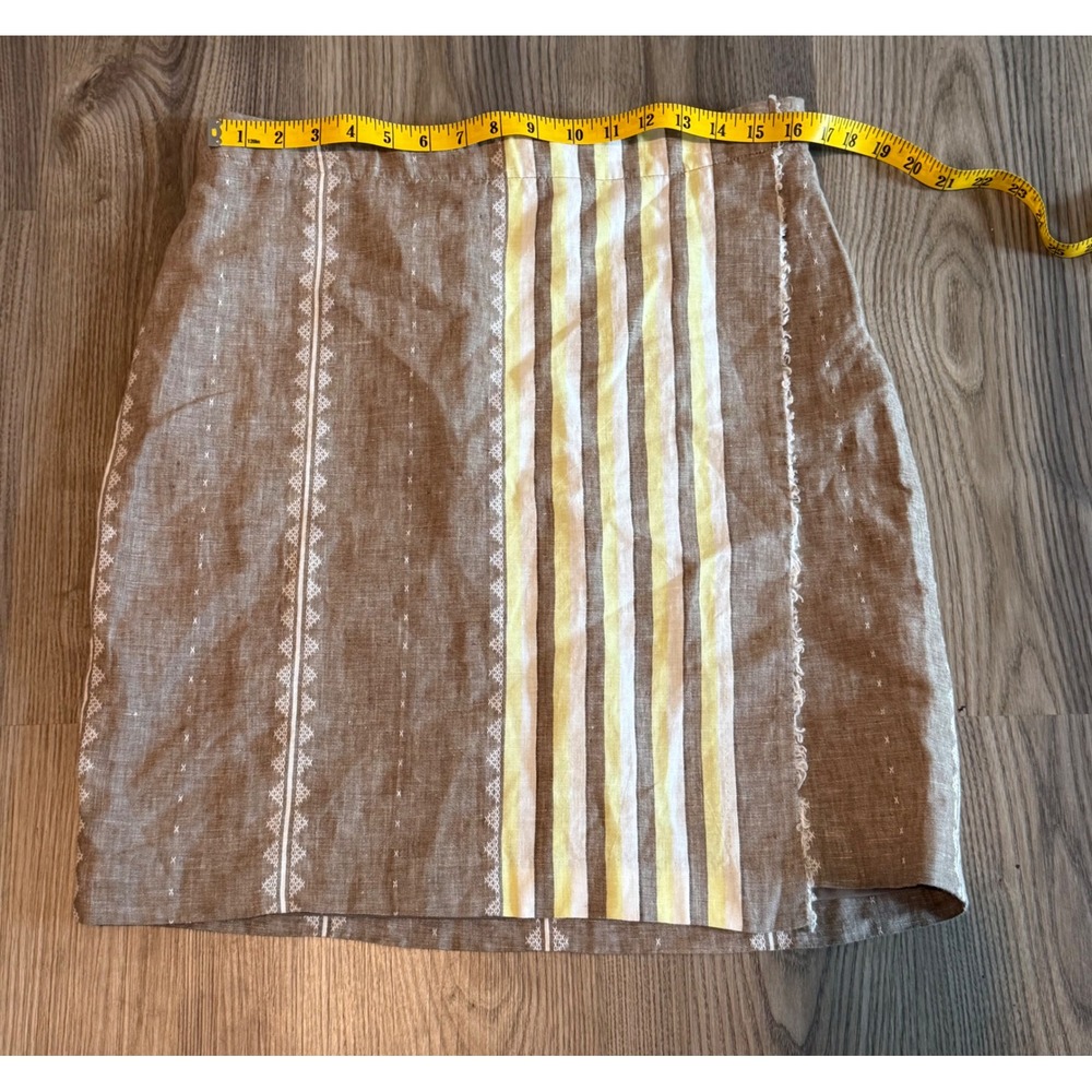 J. Jill Love Linen Latte Striped Faux Wrap Skirt size Small Linen Cotton Blend - Picture 2 of 6
